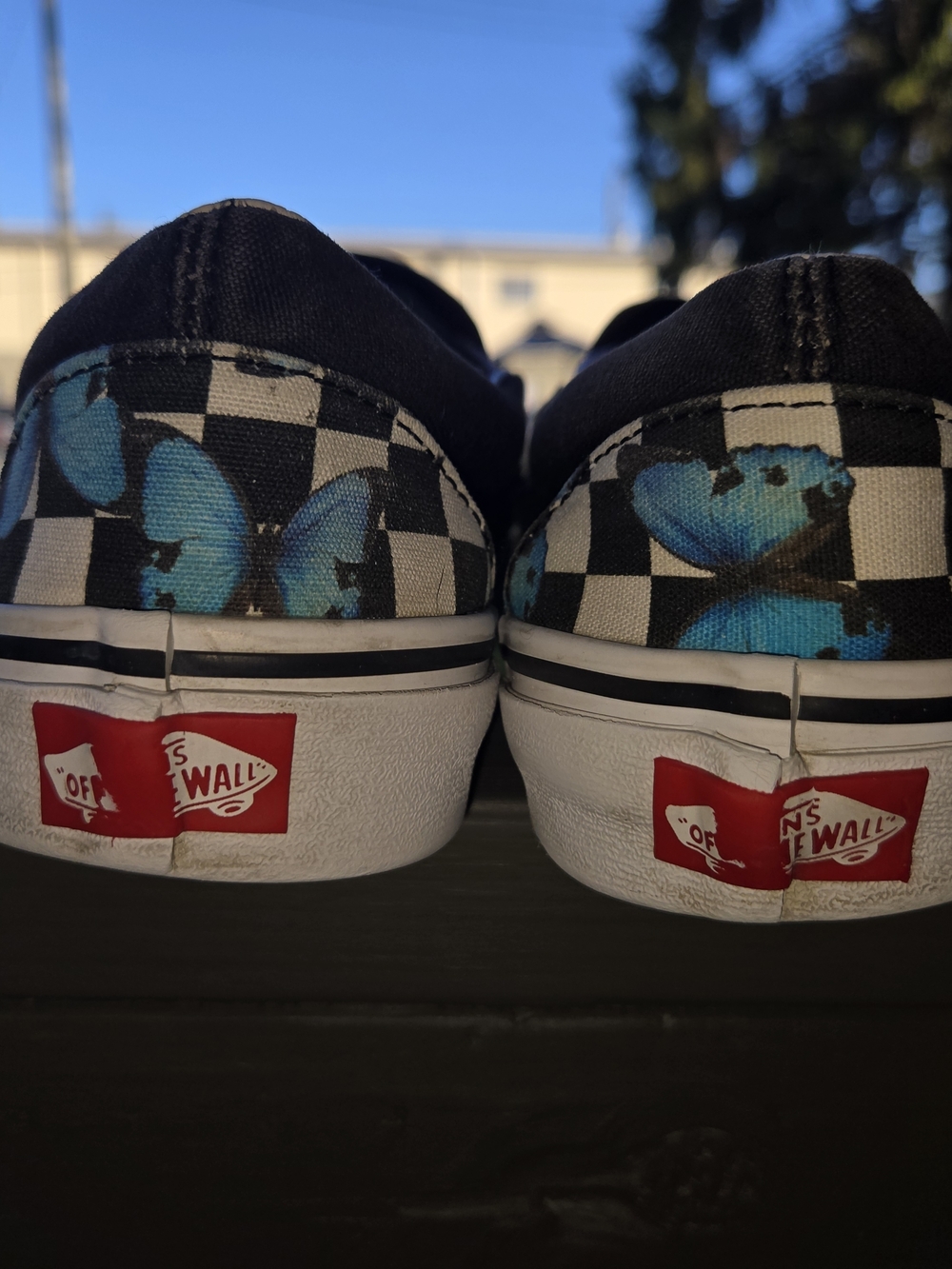 Vans Mens Slip-On Shoes - Blue Butterfly Checkered - Picture 4 of 9